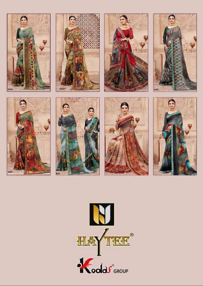 Haytee Seosons Designer Daily Wear Weightless georgette Printed Sarees Collection